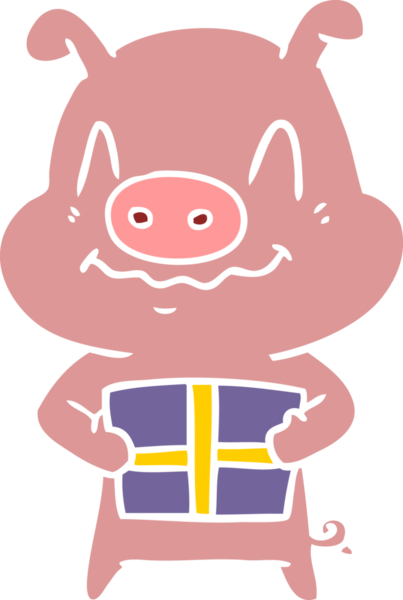 Bir insan tarafından çizilmiş, düz renkli çizgi film domuzu.