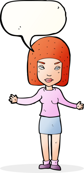 Bir insan tarafından çizilmiş konuşma baloncuğuyla rahatsız bir kadın.