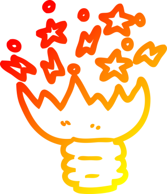 Bir insan tarafından çizilmiş sıcak çizgi çizgi çizgi film patlayan ampulün çizimi