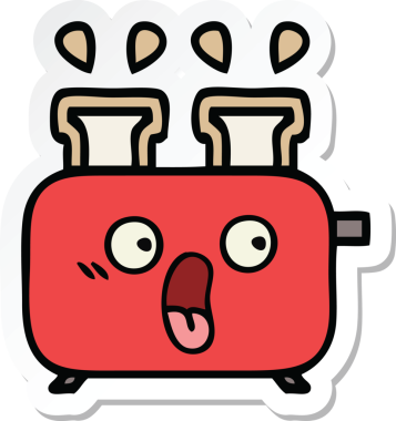 Bir insan tarafından çizilmiş bir tost makinesinin şirin bir karikatürü.