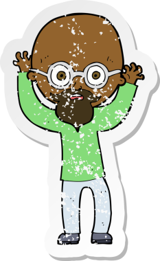 Bir insan tarafından çizilmiş, gerilmiş, kel bir adamın karikatür yapıştırması.