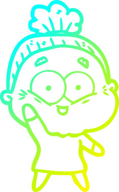 Bir insan tarafından çizilmiş, mutlu, yaşlı bir kadının çizimi.