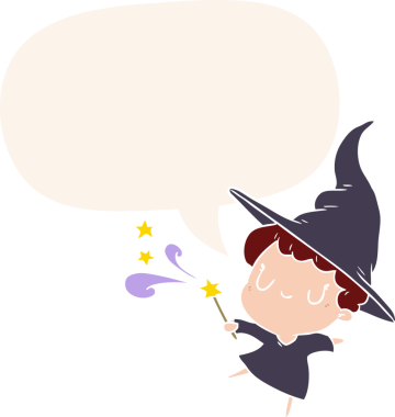 Bir insan tarafından çizilmiş eski tarz konuşma baloncuğu ile sevimli cadı döküm büyüsü