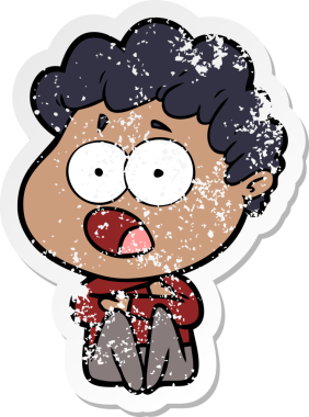 Bir insan tarafından çizilen şaşkınlık içinde soluk soluğa kalmış bir çizgi film karakterinin sıkıntılı çıkartması.