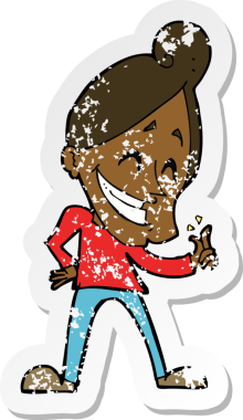 İnsan tarafından çizilmiş parmakları şakırdatan bir çizgi film karakterinin gerilimli retro yapıştırması.