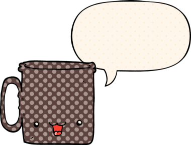 Bir insan tarafından çizilmiş çizgi roman tarzında konuşma baloncuğu olan çizgi film kupası.