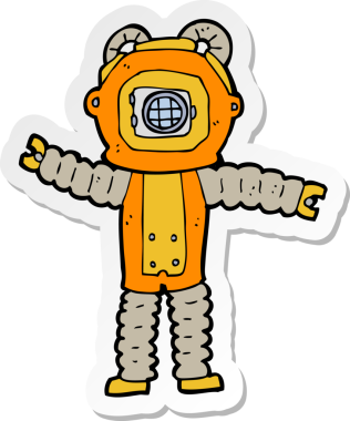 Bir insan tarafından çizilmiş derin deniz dalgıcının çıkartması.