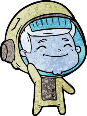 Bir insan tarafından çizilmiş mutlu astronot çizgi filmi.