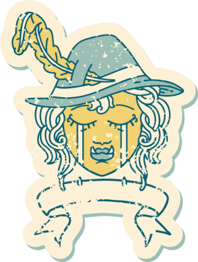 Retro Dövme Biçimi Ağlayan Ork Ozan karakteri Bir insan tarafından çizilmiş pankartıyla