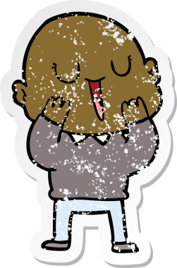 Bir insan tarafından çizilmiş mutlu, kel bir adamın sıkıntılı çıkartması.