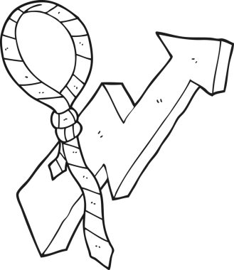 Bir insan tarafından çizilen el yazması siyah beyaz çizgi film çalışma kravatı ve ok ilerleme sembolü