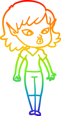 Gökkuşağı gradyan çizgisi bir insan tarafından çizilmiş güzel bir elf kızı çizimi