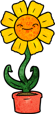 Bir insan tarafından çizilmiş mutlu karikatür çiçeği.