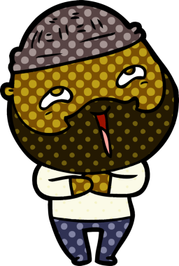 Bir insan tarafından çizilmiş mutlu sakallı bir adam.