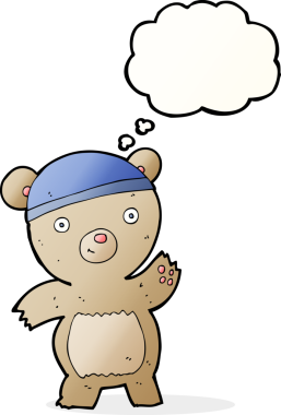 Bir insan tarafından çizilmiş düşünce balonlu oyuncak ayı.