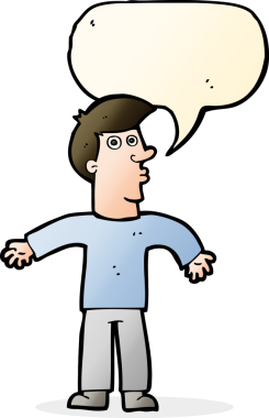 Bir insan tarafından çizilen konuşma baloncuğuyla omuz silken çizgi film adamı.