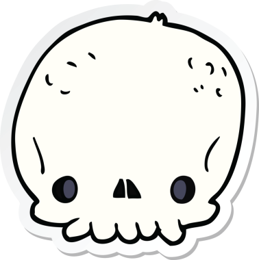 Bir insan tarafından çizilmiş bir karikatür kafatası çıkartması.