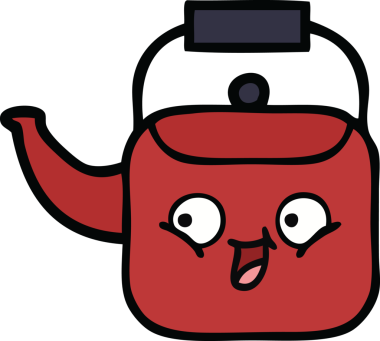 Bir insan tarafından çizilmiş tatlı bir çaydanlık karikatürü.