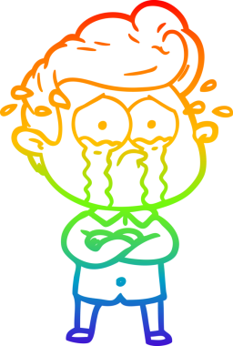 Gökkuşağı gradyan çizgi çizimi bir insan tarafından çapraz kollu ağlayan bir adamın çizimi