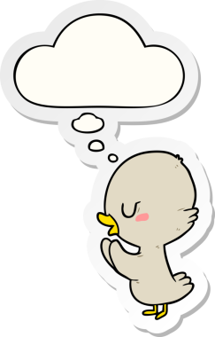 Düşünce baloncuklu çizgi film ördek yavrusu insan tarafından çizilmiş bir çıkartma gibi.