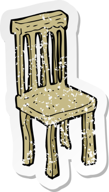 Bir insan tarafından çizilmiş eski ahşap bir sandalyenin geriletilmiş çıkartması.