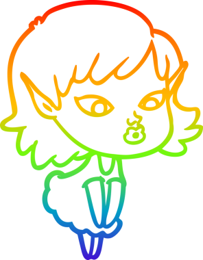 Gökkuşağı gradyan çizgisi bir insan tarafından çizilmiş güzel bir elf kızı çizimi