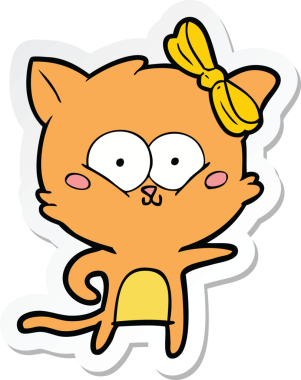 Bir insan tarafından çizilmiş çizgi film kedisinin çıkartması.