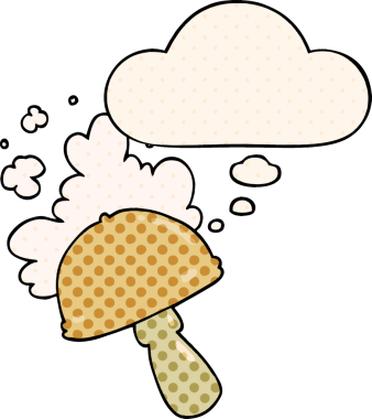 Çizgi roman tarzında bir insan tarafından çizilmiş spor bulutlu çizgi film mantarı.