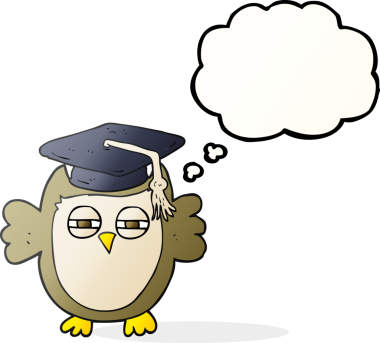 Bir insan tarafından çizilmiş serbest çizim balon karikatür akıllı baykuş