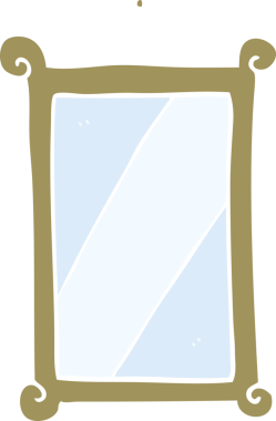 Bir insan tarafından çizilmiş düz renkli çizgi film aynası