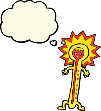 Bir insan tarafından çizilmiş düşünce baloncuklu sıcak termometre.