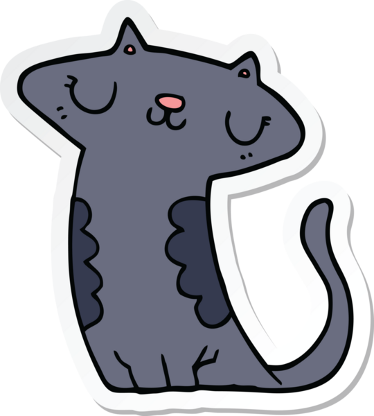 Bir insan tarafından çizilmiş çizgi film kedisinin çıkartması.