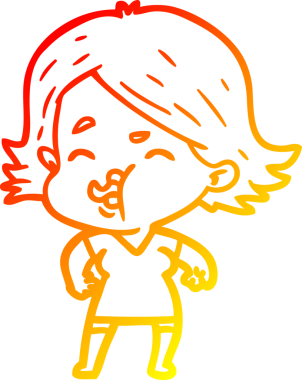 Bir insan tarafından çizilmiş bir çizgi film kızının sıcak çizgi çizimi.