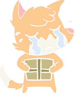 Bir insan tarafından çizilmiş ağlayan tilki düz renkli çizgi film