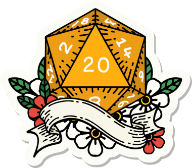 Bir insan tarafından çizilmiş 20 D20 zarının çıkartması.