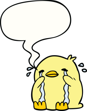 Bir insan tarafından çizilmiş konuşma balonlu ağlayan kuş.