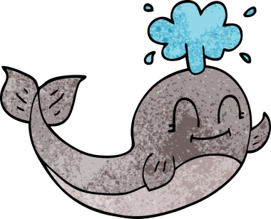 Bir insan tarafından çizilmiş mutlu bir balinanın karalaması.