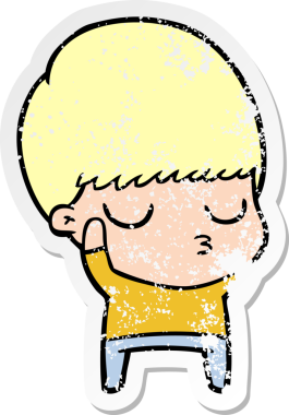 Bir insan tarafından çizilmiş, sıkıntılı bir çizgi film çıkartması.