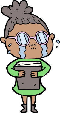 Bir insan tarafından çizilmiş gözlüklü, ağlayan bir kadın.