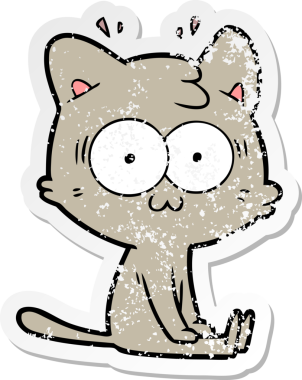 Bir karikatür çıkartması bir insan tarafından çizilmiş kediye şaşırttı.