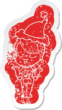 Mutlu çizgi film, uzay giysili bir kızın Noel Baba şapkası giymesi, bir insan tarafından çizilmiş.