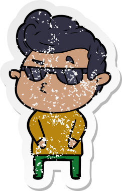 Bir insan tarafından çizilmiş havalı bir adamın sıkıntılı çıkartması.