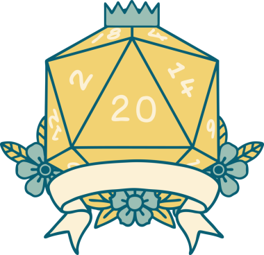 Retro Dövme Biçimi Doğal 20 kritik vuruş D20 zar bir insan tarafından çizildi