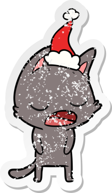 Konuşan kedi eli bir insan tarafından çizilmiş Noel Baba şapkası giymenin sıkıntılı çıkartması.