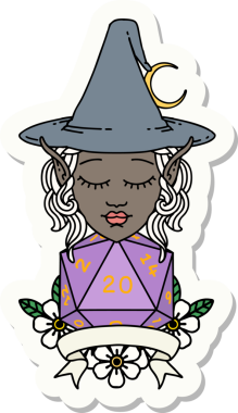 Bir insan tarafından çizilmiş doğal yirmi zarlı elf büyücü karakterinin çıkartması.