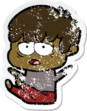 Bir insan tarafından çizilmiş bitkin bir çizgi film karakterinin sıkıntılı çıkartması.