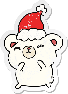Bir insan tarafından çizilmiş kawaii kutup ayısının Noel karikatürü.