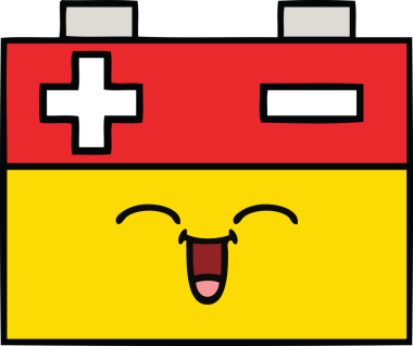 Bir insan tarafından çizilmiş bir araba aküsünün sevimli karikatürü.