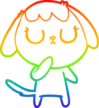 Gökkuşağı gradyan çizimi. Bir insan tarafından çizilmiş şirin bir köpek çizimi.