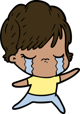 Bir insan tarafından çizilmiş ağlayan çizgi film kadını.